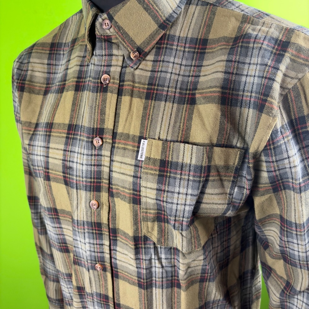 Fieldstone Woodsman Flannel Shirt Mens M Olive Plaid Button Down Cotton R781 NWT